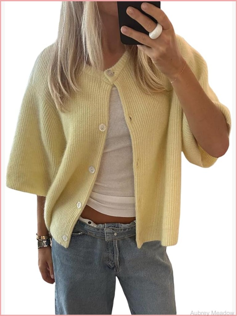 Y2k Cropped Cardigan Short Sleeve Button Down Knit Top Streetwear